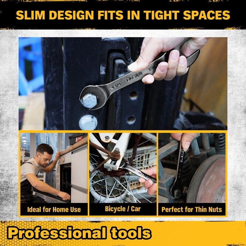 ELEAD Super-Thin Open End Wrench Set | 19-Piece SAE & Metric Sizes | CR-V Nickel Plated | Ultra-Slim Design | Corrosion-Resistant | Durable Roll-Up Pouch for Mechanics - Image 4